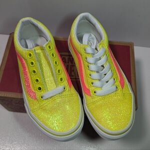 Vans Kids Old Skool (Neon Glitter) Yellow/True White.